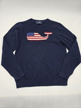 Vineyard Vines boys' American flag whale sweater size M